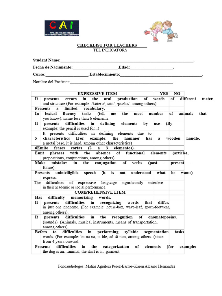 Teacher Checklist for Language Assessment | PDF | Word | Fluency