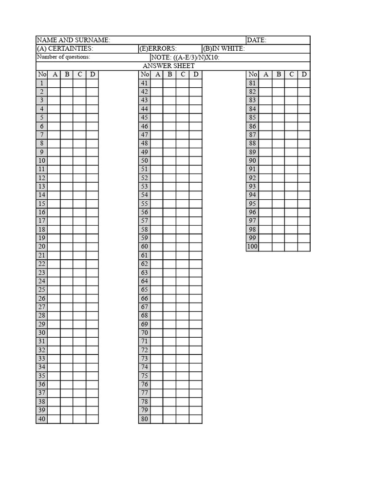 Answer Sheet and Scoring Guide | PDF