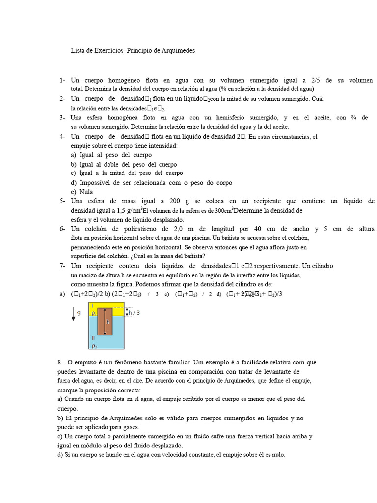 3a - Lista de Ejercicios Arquímedes | PDF | Densidad | Gases
