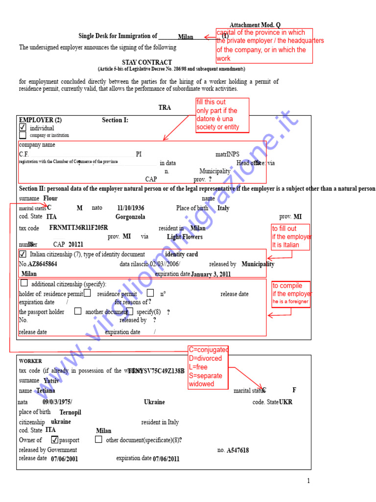 Accommodation Contract Mod. Q Sample | PDF | Employment | Identity Document