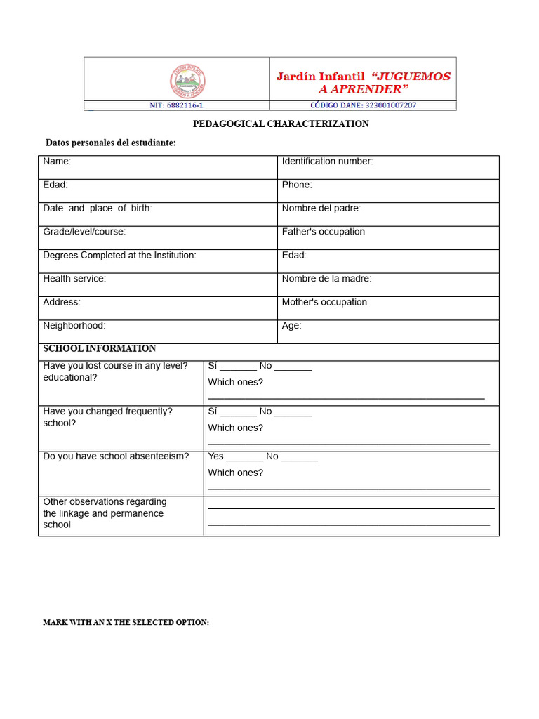 Student Characterization Format | PDF | Semantics | Word