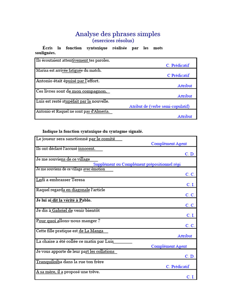 Analyse des fonctions syntaxiques | PDF | Phrase | Prédicat (Grammaire)