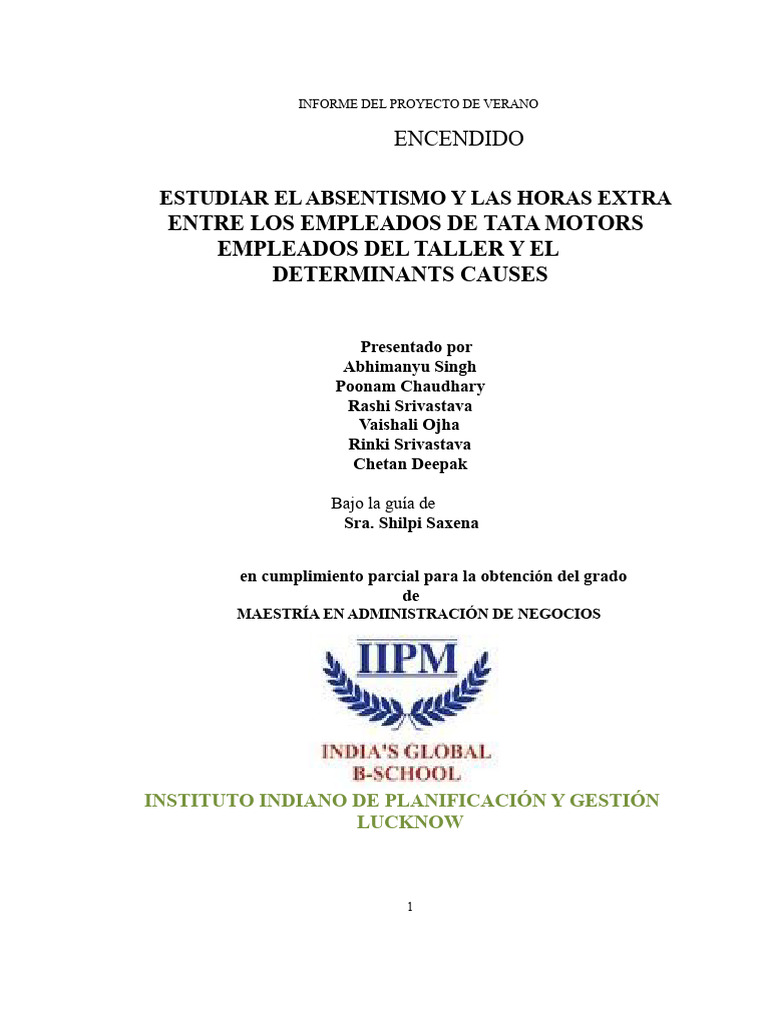 Estudiar El Absentismo y Las Horas Extra Entre Los Empleados Del Taller ...