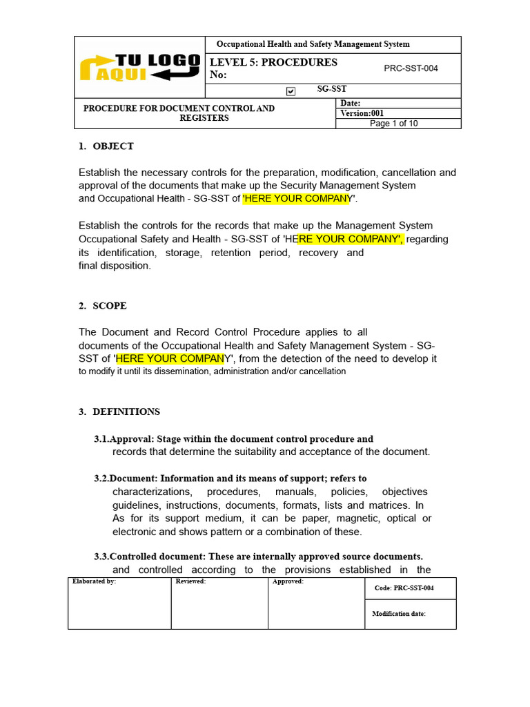 Document Control Procedure for SG-SST | PDF | Occupational Safety And ...