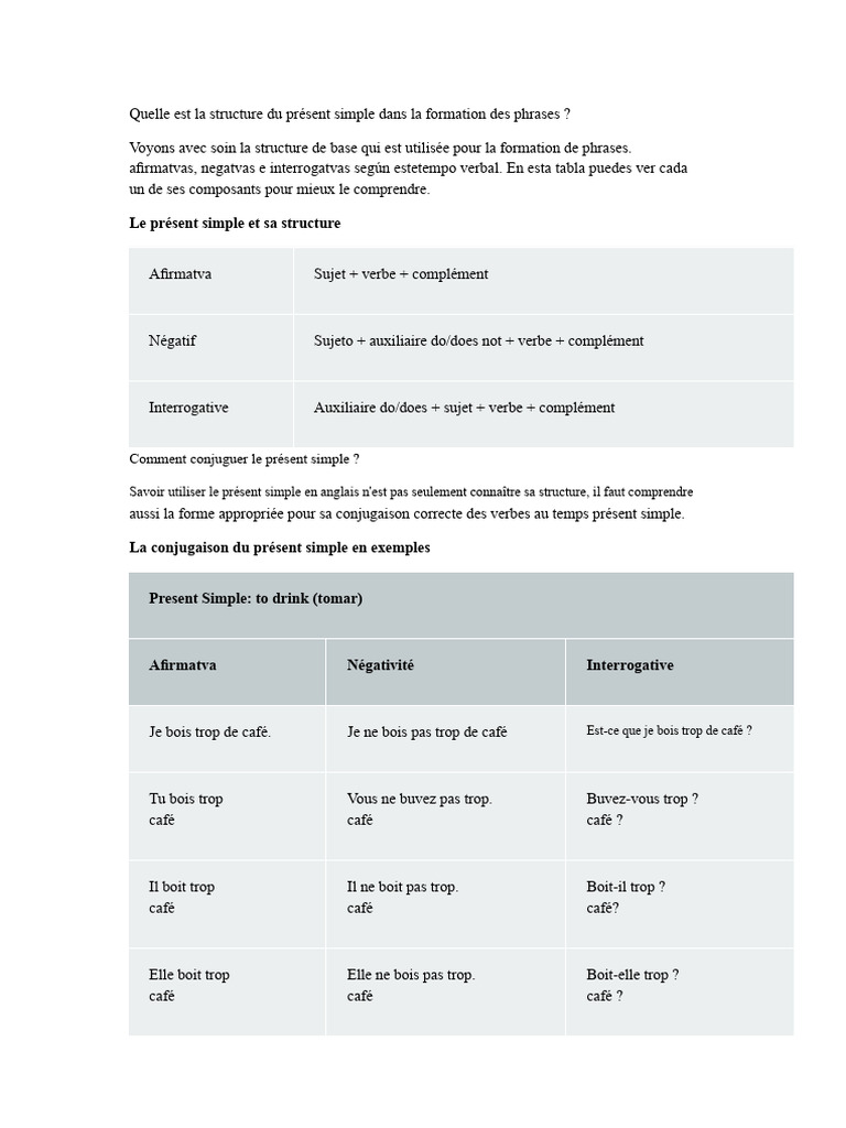 Structure du présent simple en anglais | PDF | Verbe | Phrase