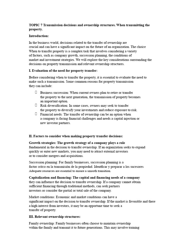 Property Transfer and Ownership Strategies | PDF | Financial Risk ...
