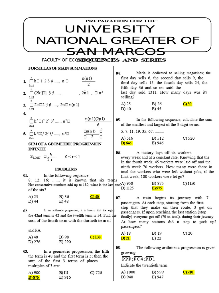 Mathematical Reasoning 09 SEQUENCES AND SERIES | PDF | Summation ...