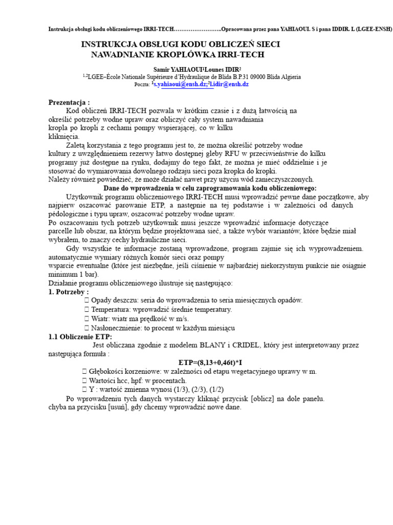Oprogramowanie Irri Tech | PDF