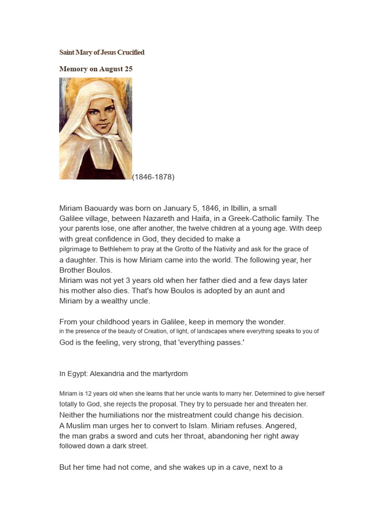 Saint Miriam of Jesus Crucified | PDF | Theology | Spirituality