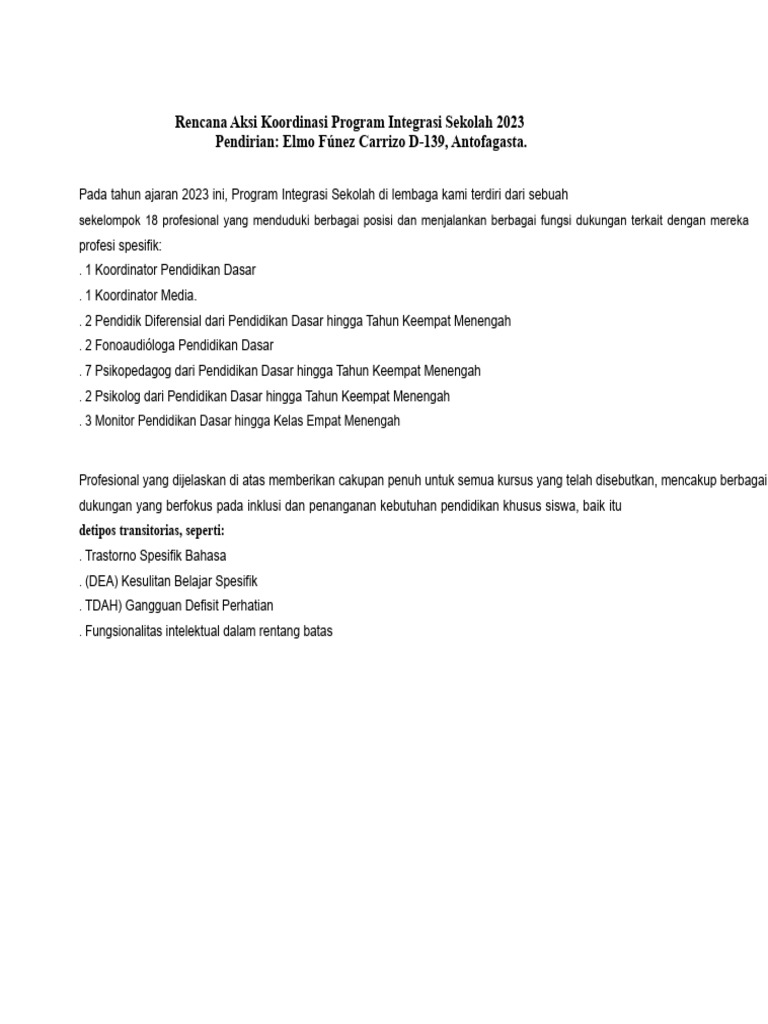Rencana Integrasi Sekolah 2023 | PDF