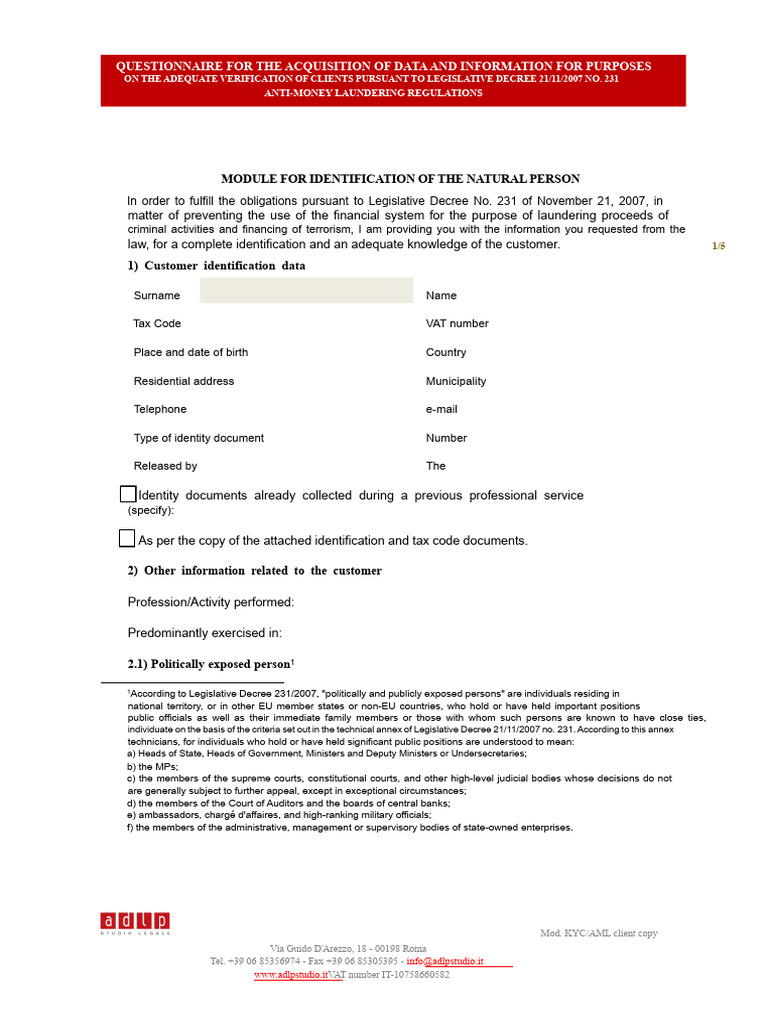 KYC Questionnaire for Client Verification | PDF | Identity Document ...