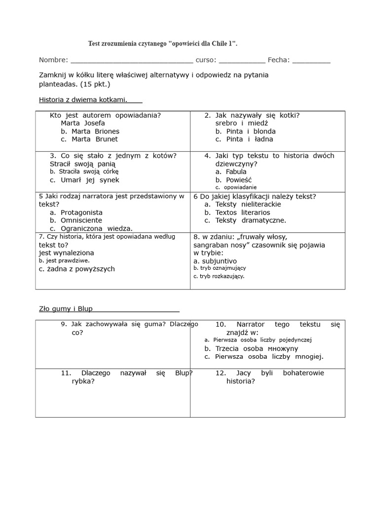 Test Opowieści Z Chile 1 | PDF