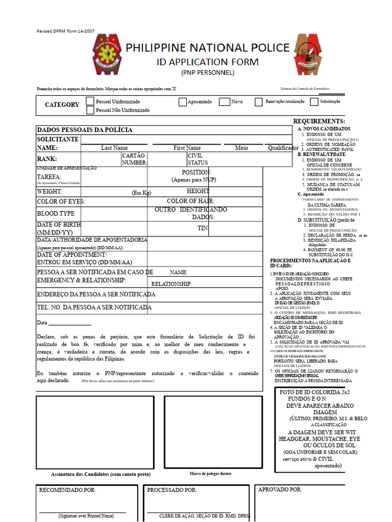 Formulário de Id PNP | PDF