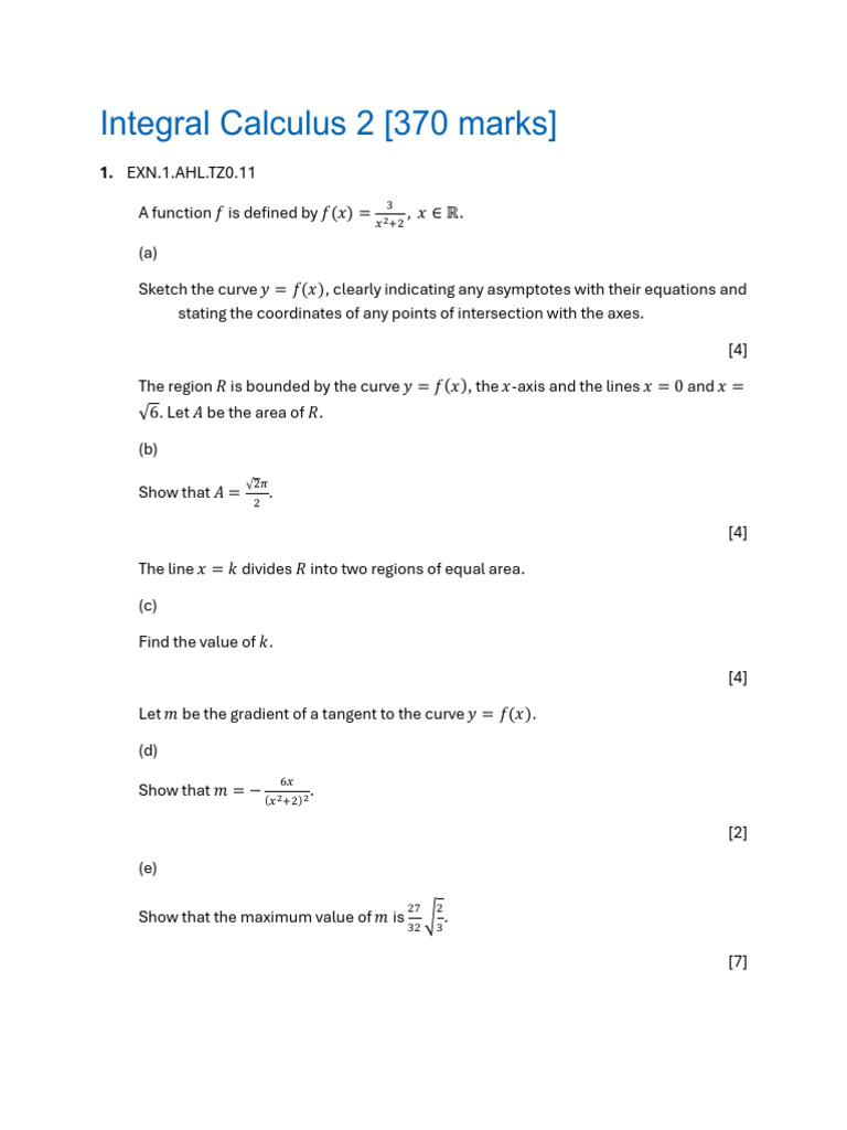 Past IB Integral Calculus | PDF | Gradient | Differential Calculus