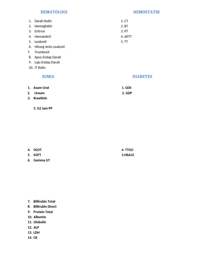 Comprehensive Hematology and Chemistry Tests | PDF