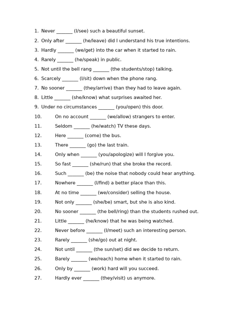 Inversion Sentences Practice Exercises | PDF