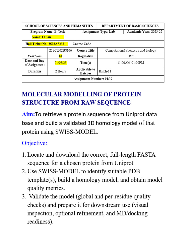 Protein Structure Modeling Lab Guide | PDF