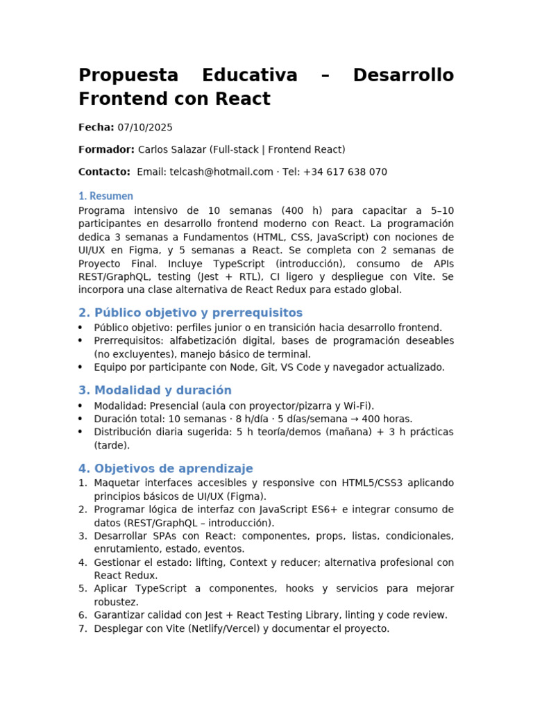 Curso Intensivo de Frontend con React | PDF | Script Java | Pruebas de ...