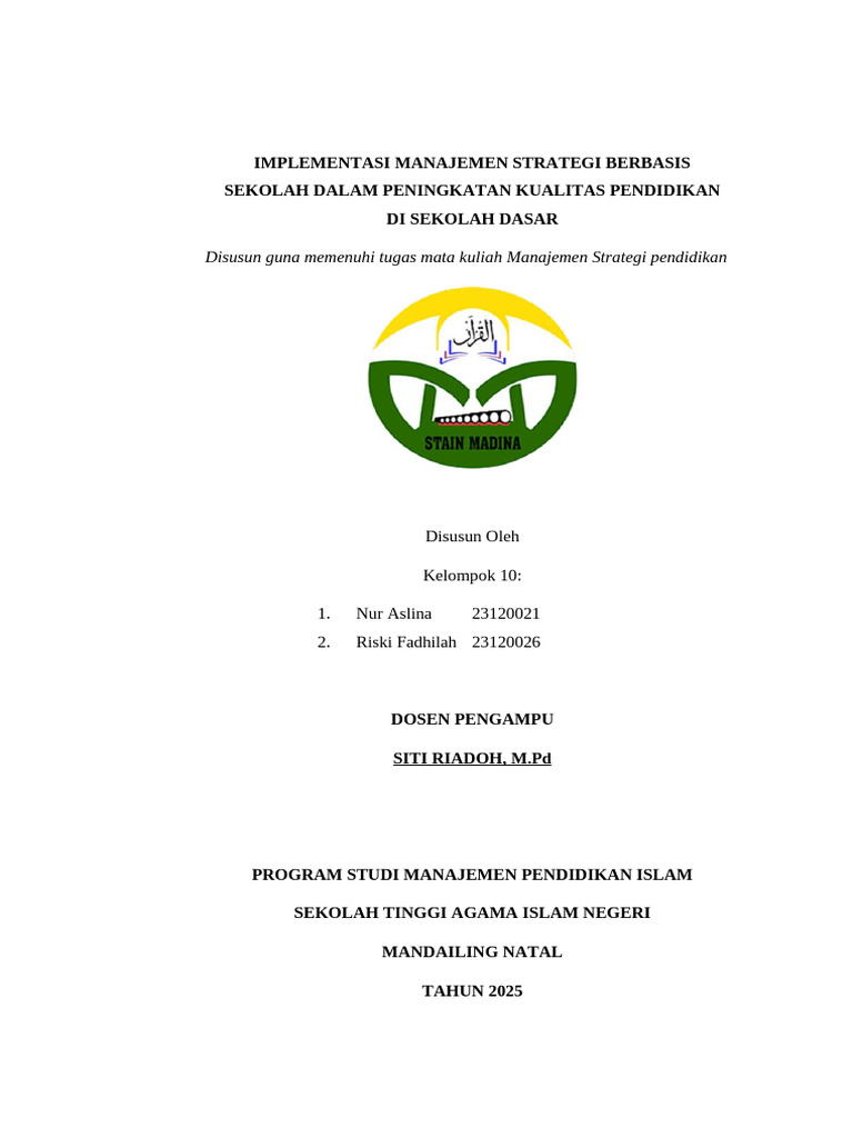 Implementasi Manajemen Strategi Berbasis Sekolah Dalam Peningkatan ...