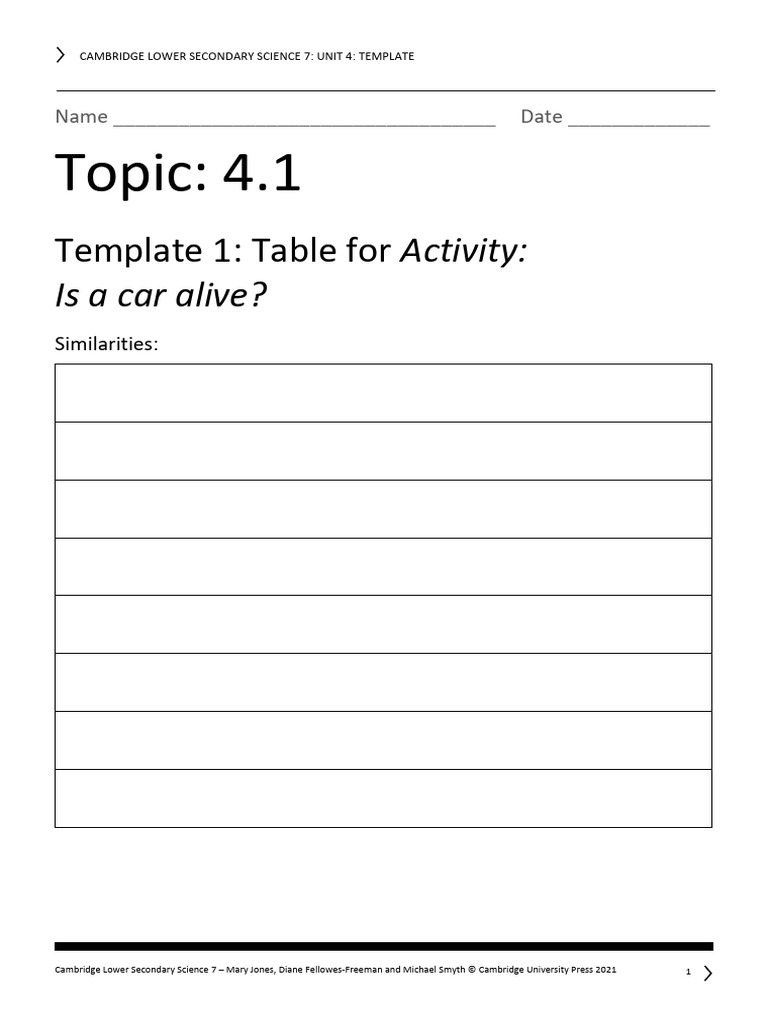 Cambridge Science 7 Unit 4 Templates | PDF