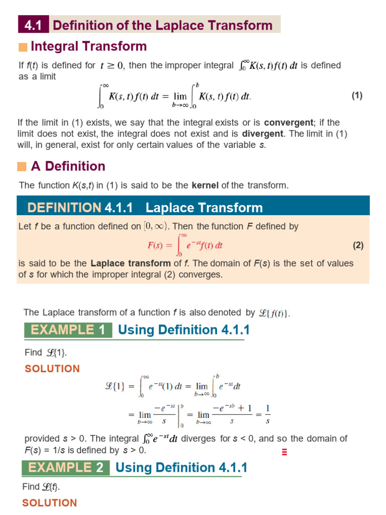 Laplace Transform Definition and Examples | PDF | Exponential Function ...