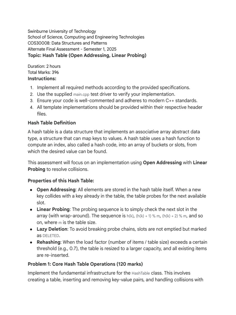 Hash Table Implementation Guide | PDF | Object Oriented Programming ...
