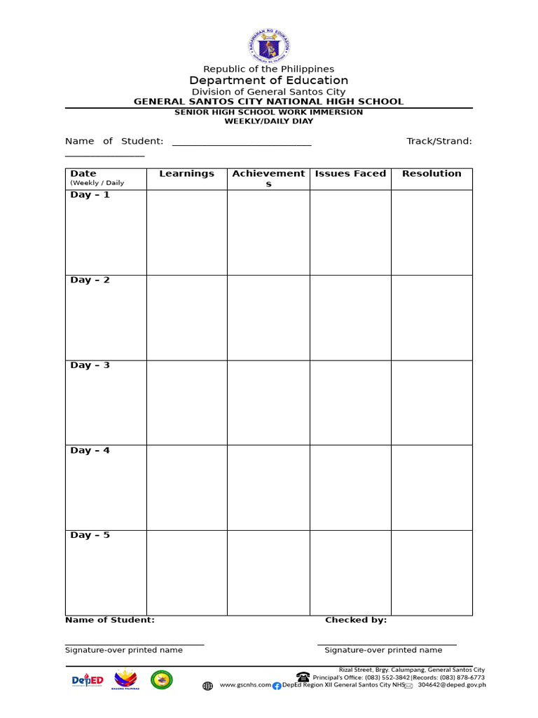 Weekly Daily Diary | PDF