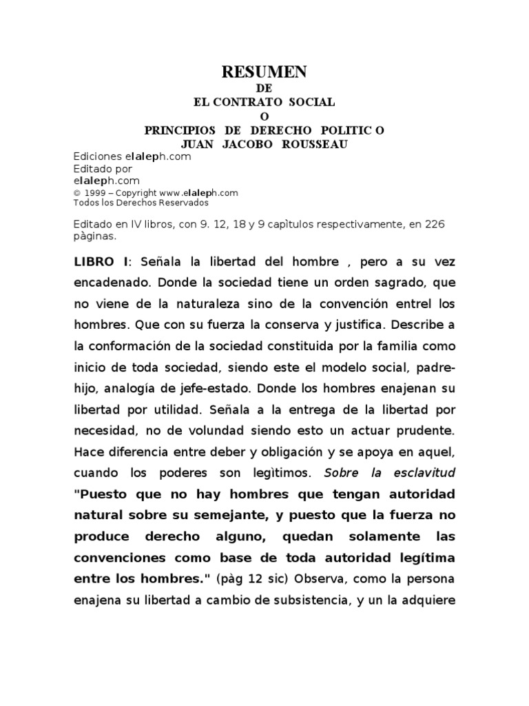 El Contrato Social Resumen Estado Politica Contrato Social
