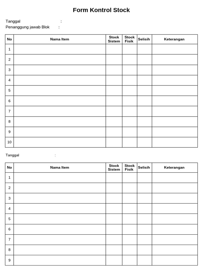 Formulir Kontrol Stok Barang | PDF