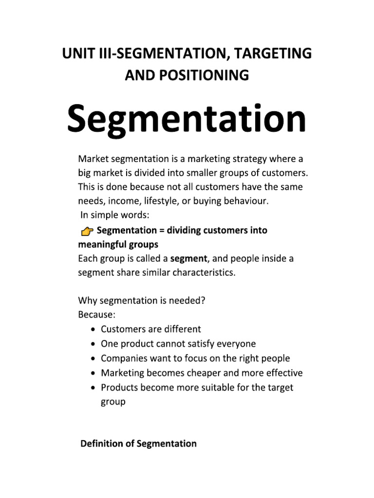Unit III-segmentation, Targeting and Positioning | PDF
