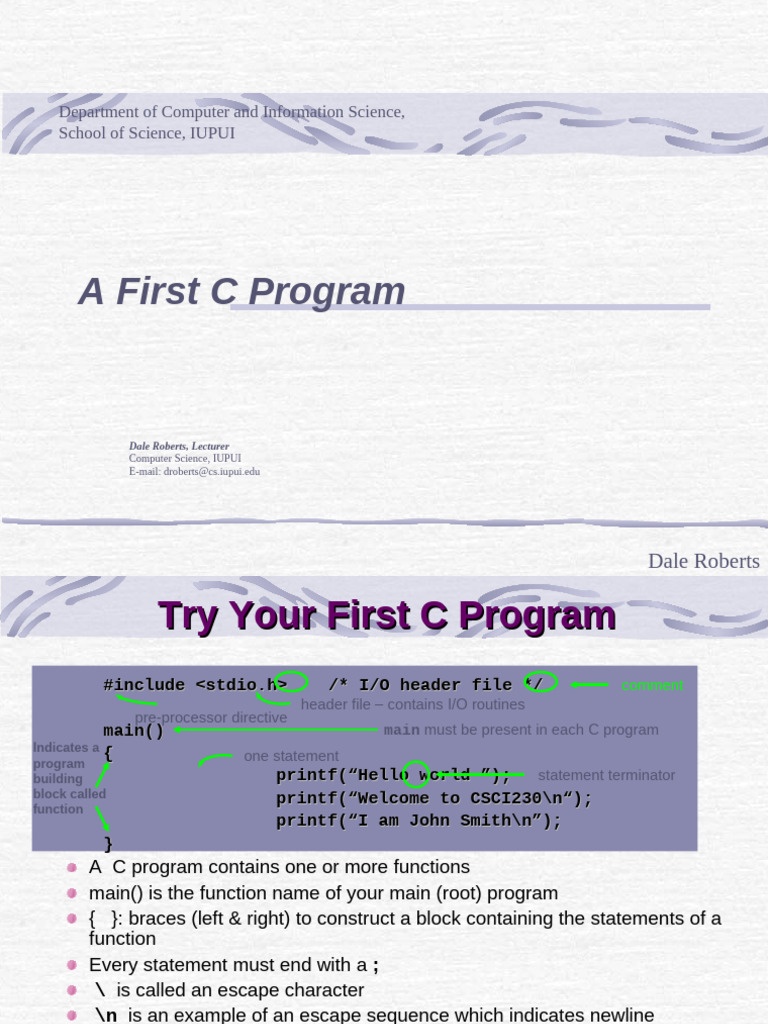 t02AFirstCProgram | PDF | Integer (Computer Science) | String (Computer ...
