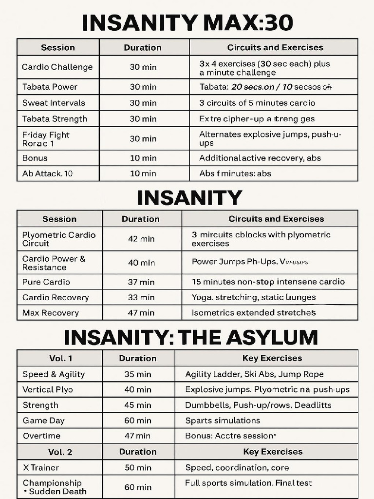 Insanity 3 Programmes Summary | PDF