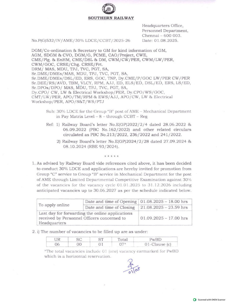 Notification For AME 30% LDCE | PDF