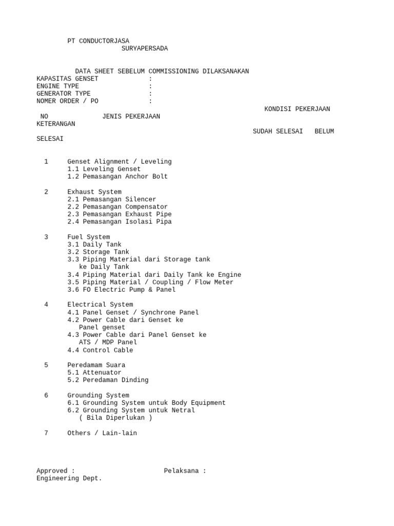 551090641 Form Sebelum Test Commissioning | PDF