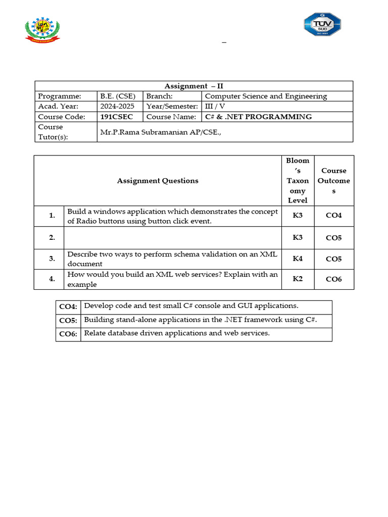 C# & .NET Programming Assignment II | PDF