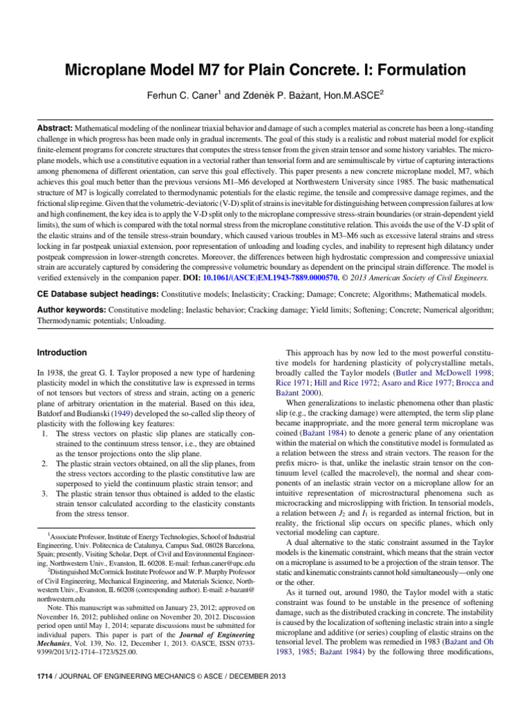 Microplane Model M7 for Plain Concrete | PDF | Stress (Mechanics ...