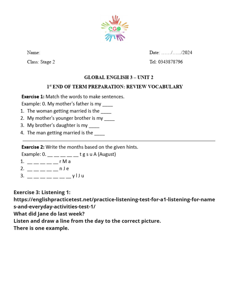Unit 2 - Stage 3 - Vocabulary | PDF