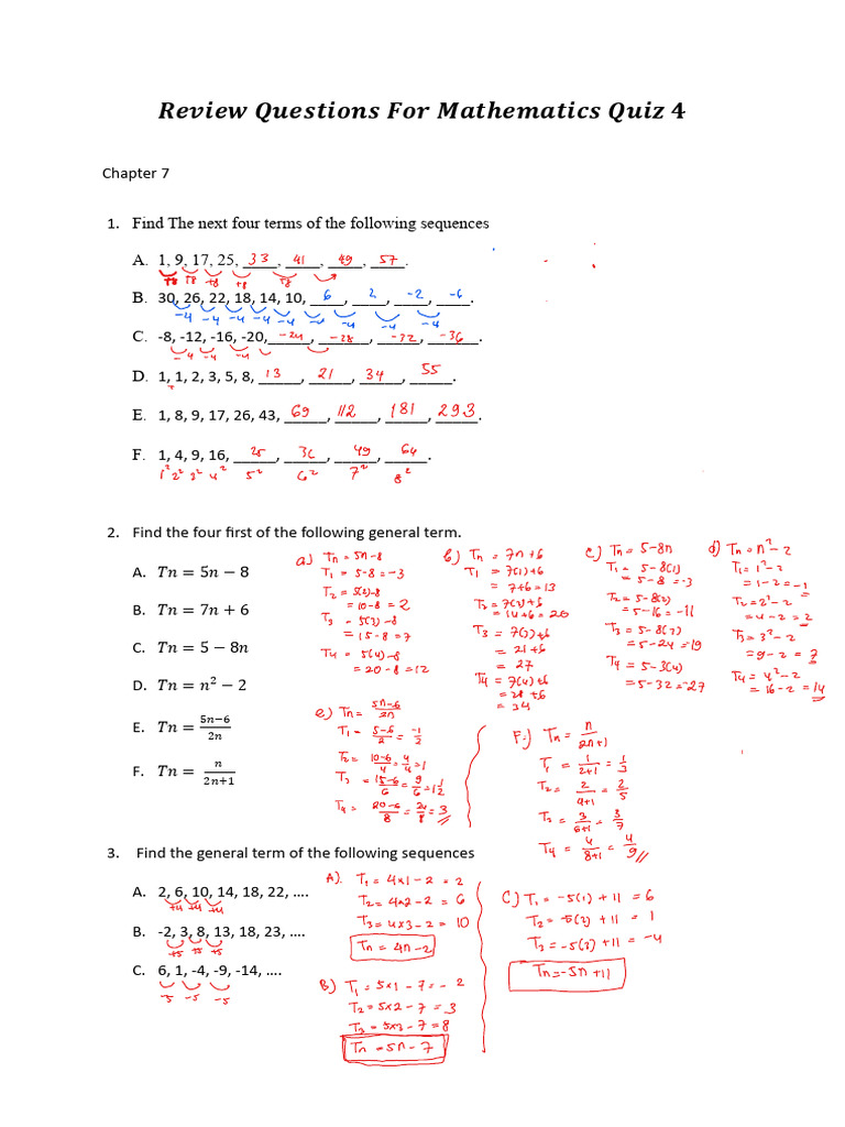 Answer of Review Questions For Mathemat | PDF