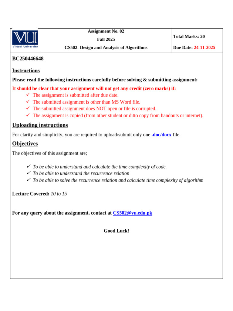 BC250446648 CS502 Asignment2 | PDF | Time Complexity | Computer Science