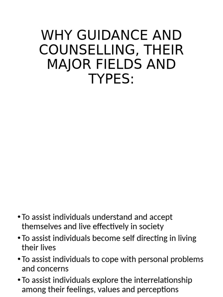 Understanding Guidance and Counselling Types | PDF | Psychology ...