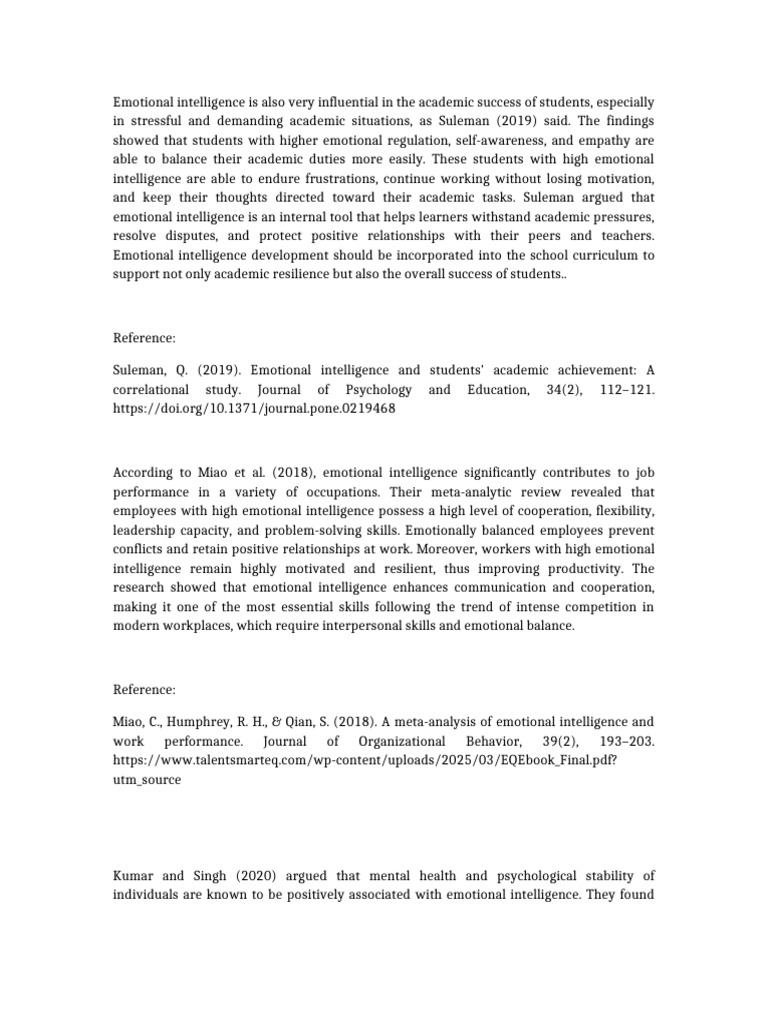 Emotional Intelligence in Academic and Work Success | PDF | Emotional ...