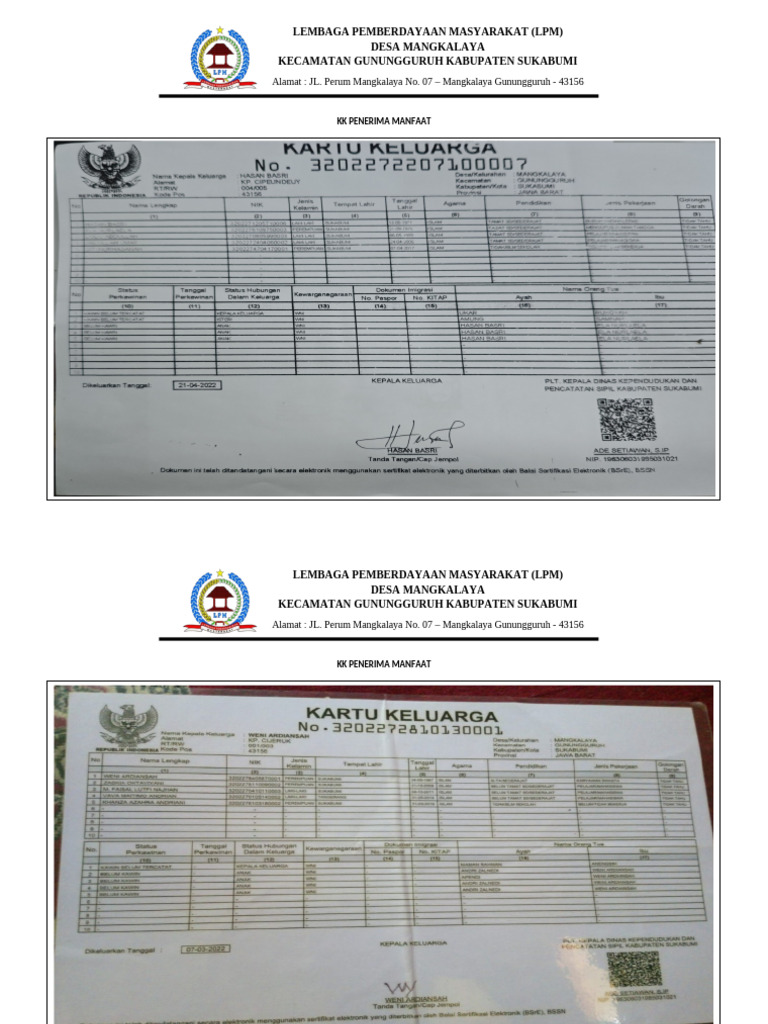 Format KK Penerima Manfaat | PDF
