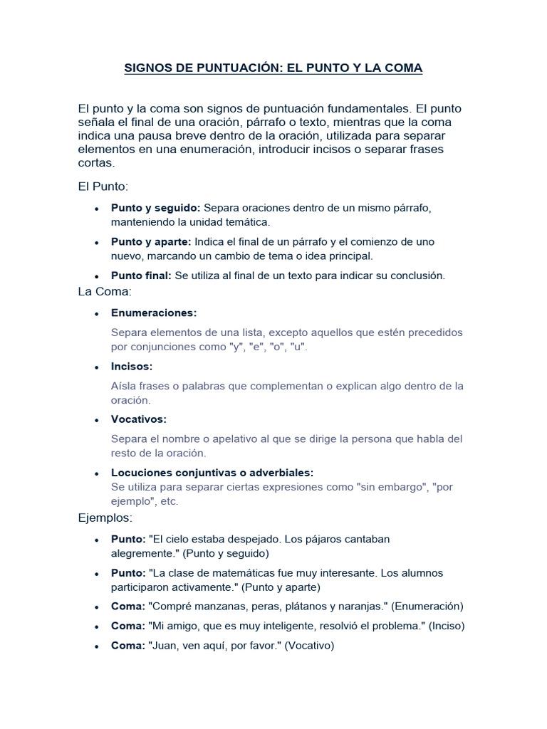 Uso del Punto y la Coma en Escritura | PDF