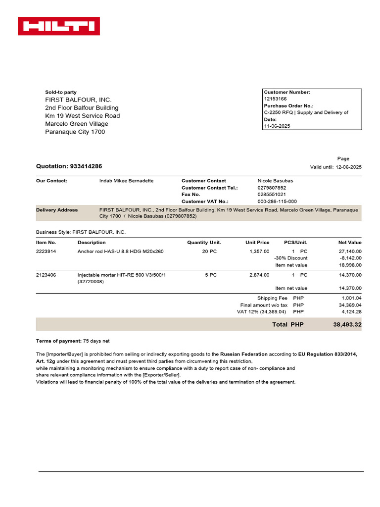 Quotation 933414286 | PDF | Value Added Tax | Market (Economics)