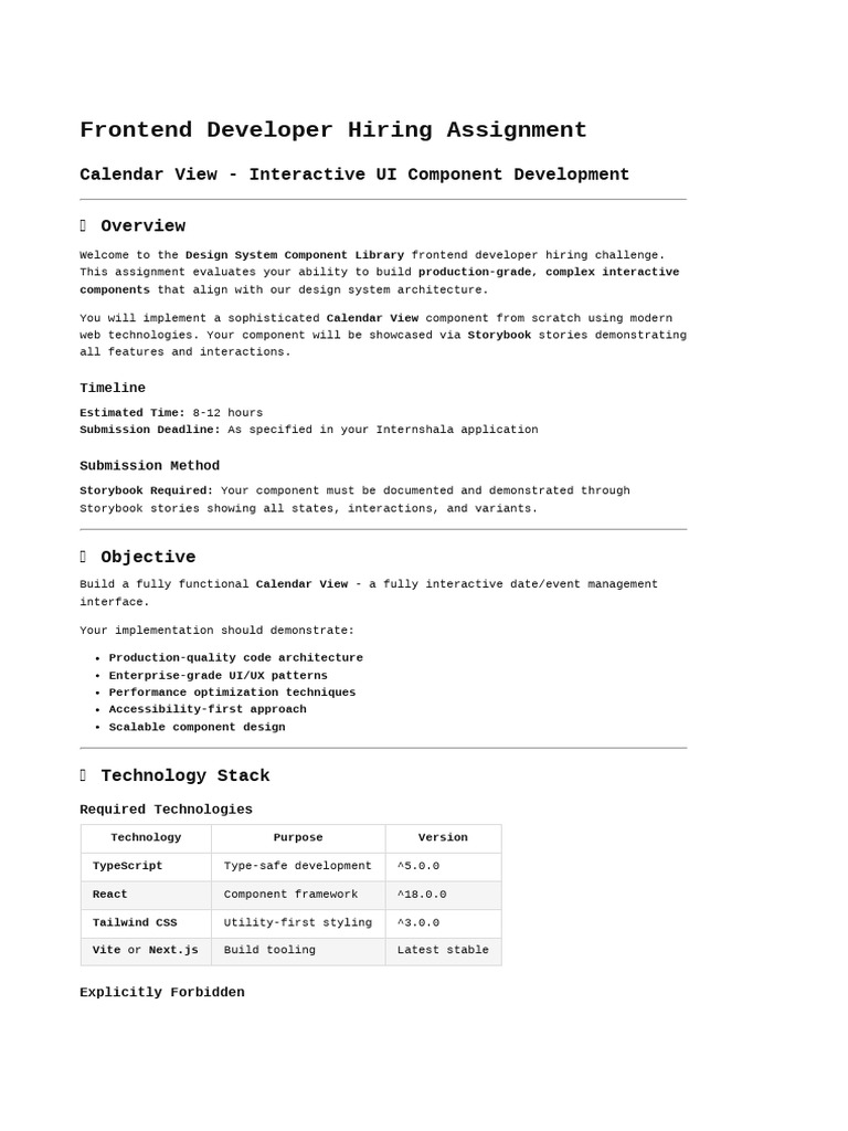 Calendar View Component Development Task | PDF | User Interface ...