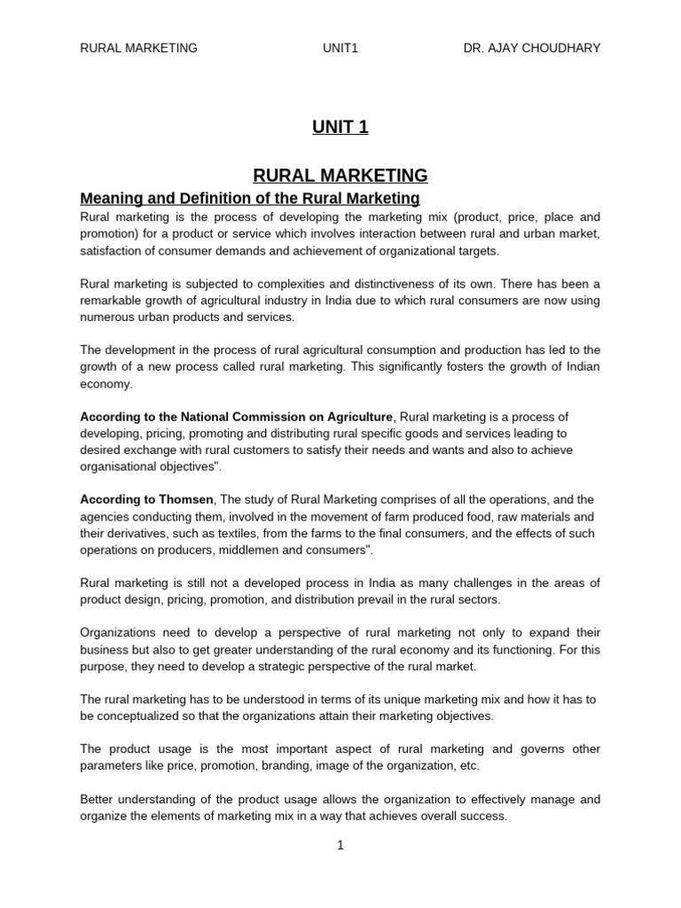 Rural Unit 1 | PDF | Marketing | Agricultural Machinery