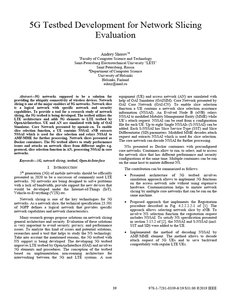 5G Testbed for Network Slicing Evaluation | PDF | Telecommunications ...