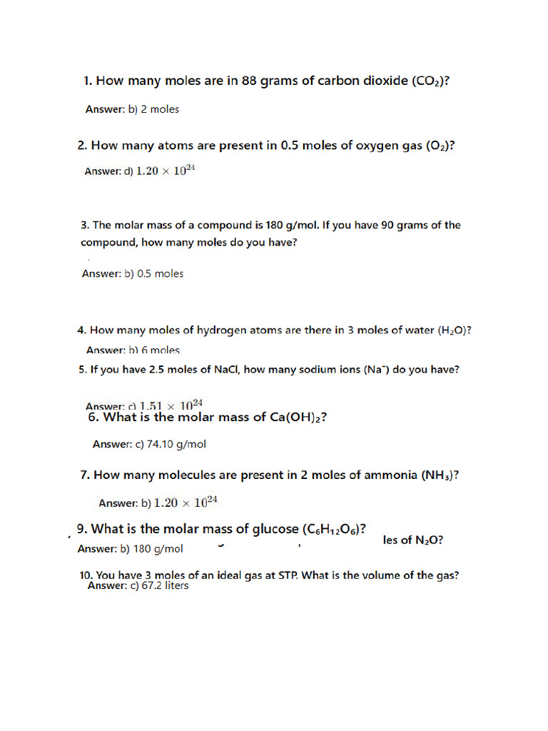 Mole Day Questions 11-12 | PDF