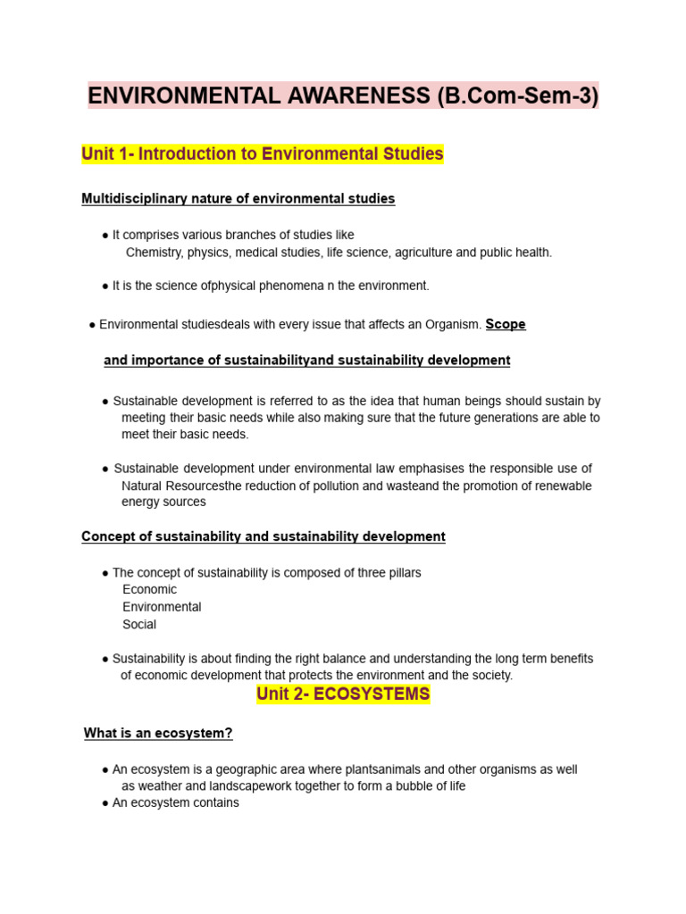 Environmental Studies Overview and Ecosystems | PDF | Ecosystem ...