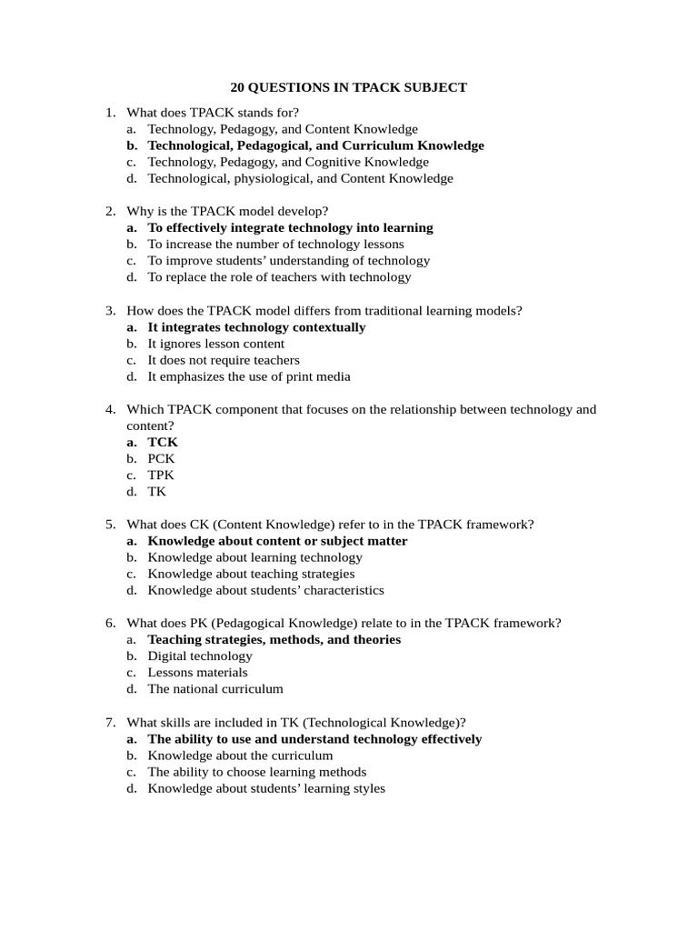 20 Essential TPACK Questions Explained | PDF | Educational Technology ...